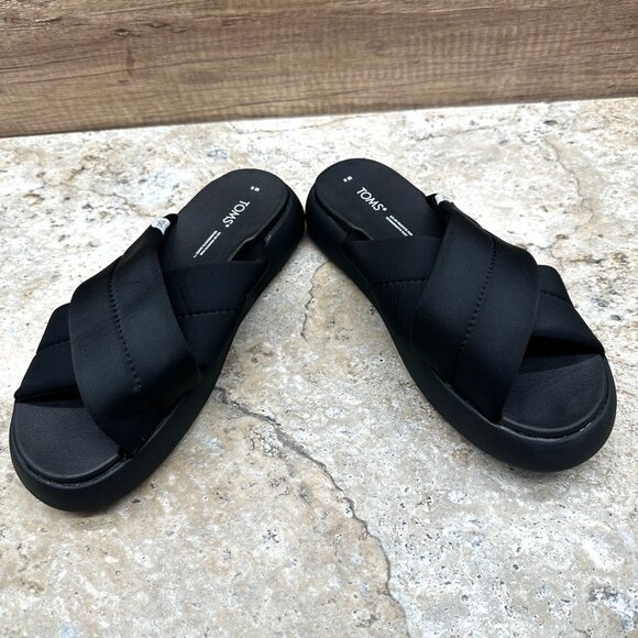 Toms Sandals Womena 8 Black Alpargata Mallow Crossover Quilted Textile Slides - Picture 4 of 10